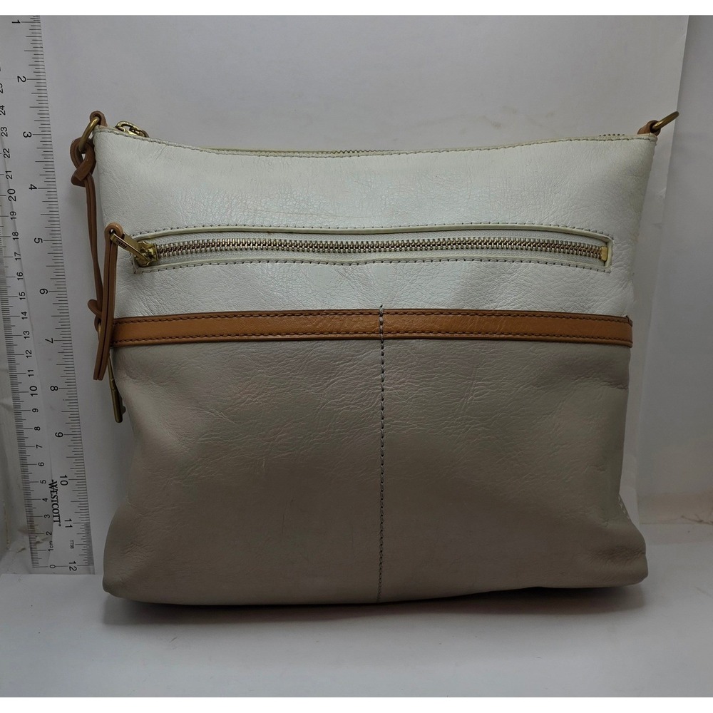 Fossil Leather Crossbody Bag Cream Tan Taupe Colorblock ZB5867